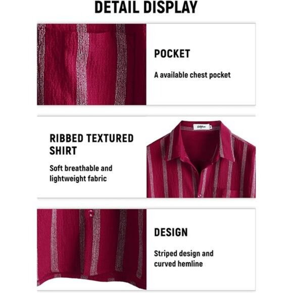 Mens Summer Striped Shirts Button Down Short Sleeve Vintage Beach - Picture 6 of 7